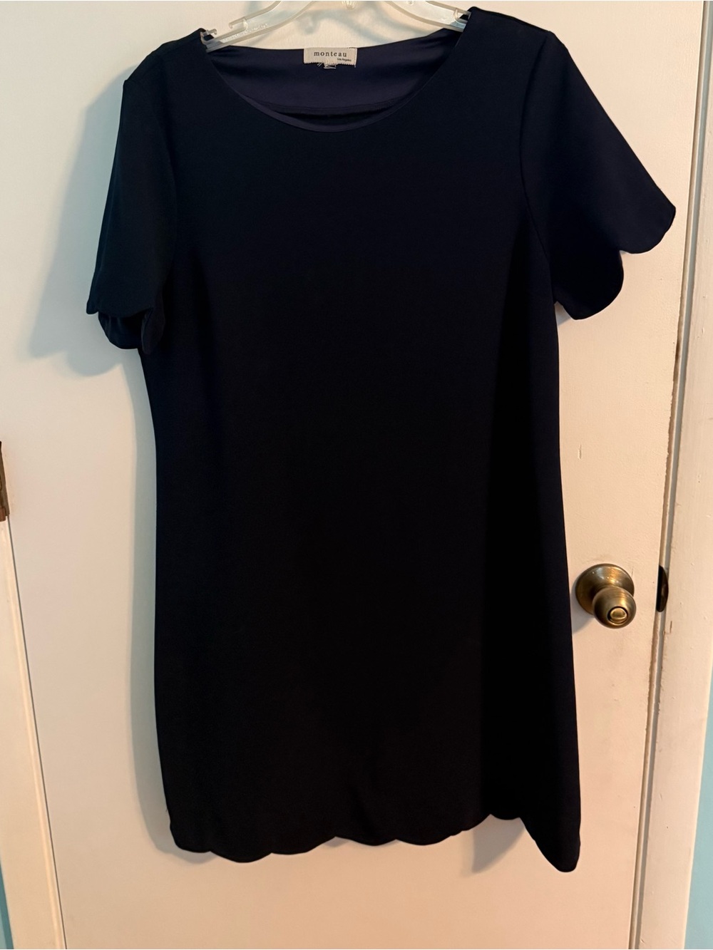 Monteau Navy Scallop-Hem Short Sleeve Tunic